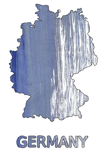 ドイツ地図概要シャドウ ブルー水彩画 — ストック写真