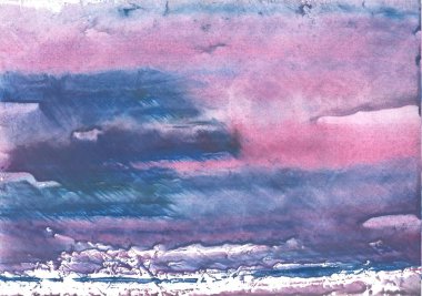 Mavi pembe bulutlar. Soyut suluboya arka plan. Resim dokusu