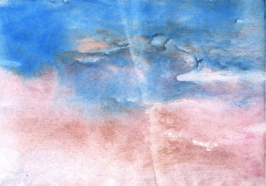 Mavi pembe bulutlar. Soyut resim arkaplanı. Suluboya dokusu