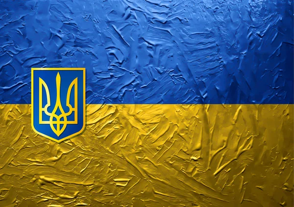 Grungy bemalte ukrainische Flagge mit Wappen — Stockvektor