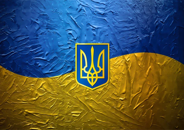 Nieczysty malowane ukraiński flaga z herbem — Wektor stockowy