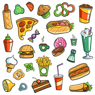 Fast Food çizimler beyaz arka plan