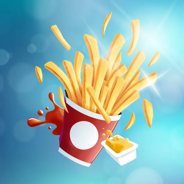 Flying Fries fundo azul Bokeh EPS10 — Vetor de Stock