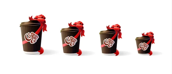 Káva zvlnění Cups stuhami a Logo 4 velikosti — Stockový vektor