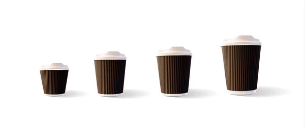 Koffie Cups 4 Ripple maten geïsoleerd op witte achtergrond — Stockvector