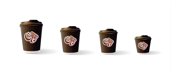 Tazas de café ondulado con el logotipo de café para llevar 4 tamaños — Archivo Imágenes Vectoriales