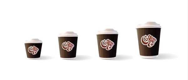 Tasses d'ondulation de café avec café pour aller Logo 4 tailles — Image vectorielle