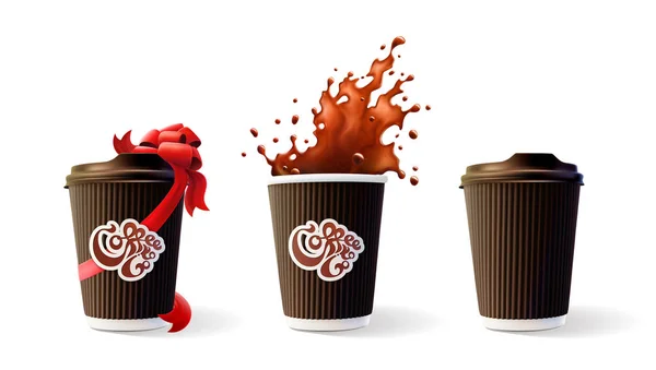 Café pour aller Ondulation Tasses, 3 versions — Image vectorielle