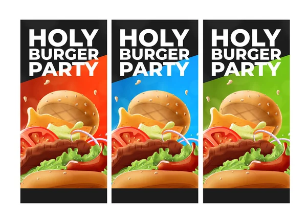 Holy Burger Party Flyer Templates. 3 Colors. — Stock Vector