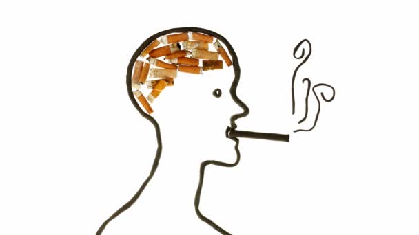 Smoking man brain, clay and cigarette butt animation — Stock Video