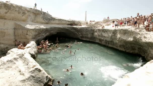 Roca Vecchia Italy July 2017 People Natural Pool Called Grotta — Stock Video