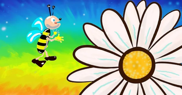 Bee flower cartoon — Stock Photo, Image