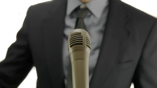 Formal Mature Man Speaking Microphone — Stock Photo, Image