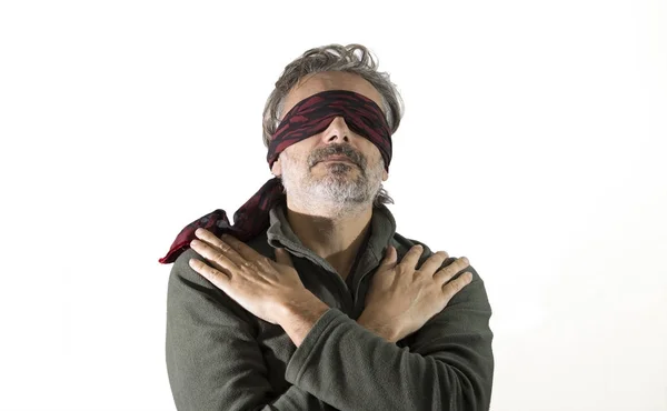 Blindfolded man over white background — Stock Photo, Image