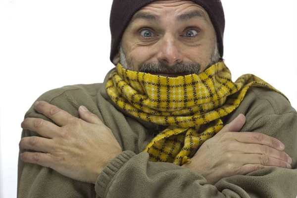 Hombre congelándose sobre blanco — Foto de Stock