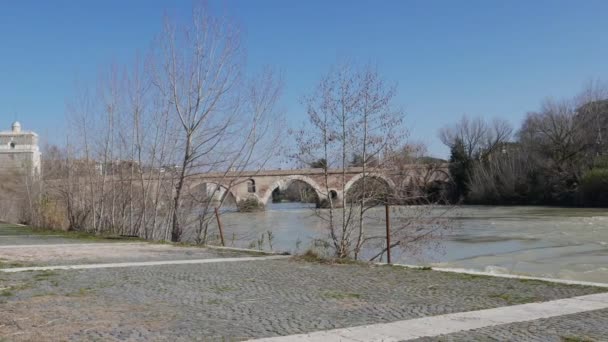Ponte Milvio Antiguo Puente Sobre Río Tíber Roma Italia — Vídeo de stock