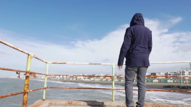 Αγνώριστος Στη Θάλασσα Άνθρωπος Στέκεται Στην Getty Μια — Αρχείο Βίντεο
