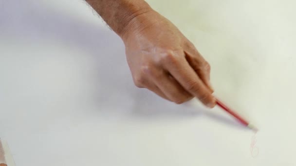 Esboço Mão Livre Papel Branco Formas Abstratas Pastel Vermelho — Vídeo de Stock