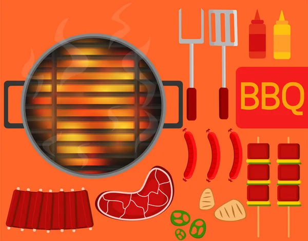 Barbecue equipment and  Especially  hot grill. — Stock Vector