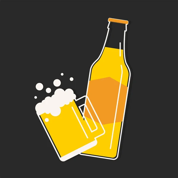 Bierflasche und Becher Cartoon Vektor — Stockvektor