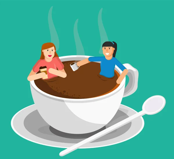 Café atender mulheres em uma xícara de vetor de café — Vetor de Stock