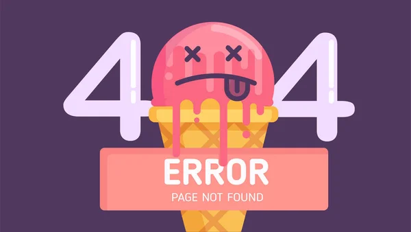 404 Ice Cream Error Page Found Flat Vector Graphic Background — Stock Vector