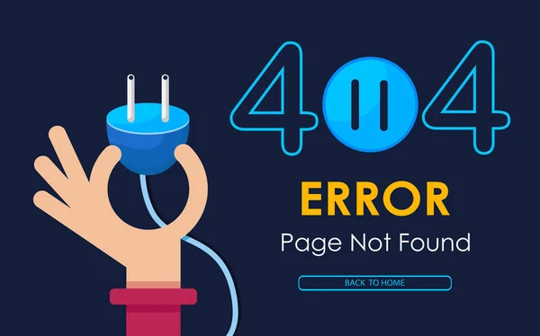 404 Error Page Found Vector Hand Hold Plug Graphic Background — Stock Vector