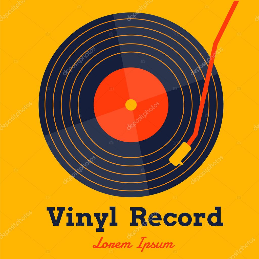 Vinyl record music vector with yellow background graphic