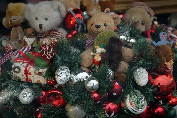 Cristmas toys on the photo bears — Stock Photo, Image