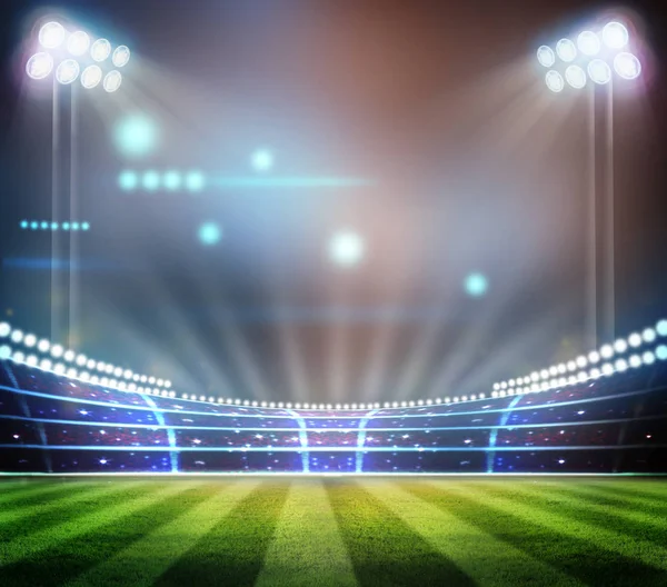 Lichten 's nachts en stadion 3d renderen, — Stockfoto
