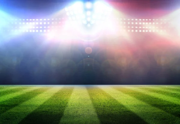 Stadyum futbol oyun ışıkları yeşil çim sahada shinning