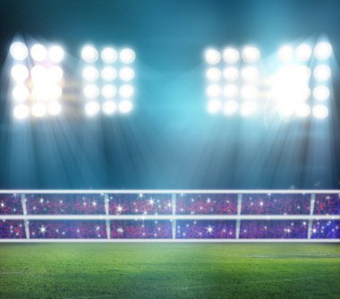 Gece ışıklar ve 3D stadyum görüntüsü