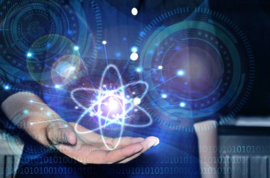 Atom molekül elinde. Karışık teknik