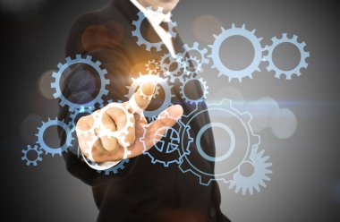 Modern sanal teknolojiyle çalışan bir iş adamı