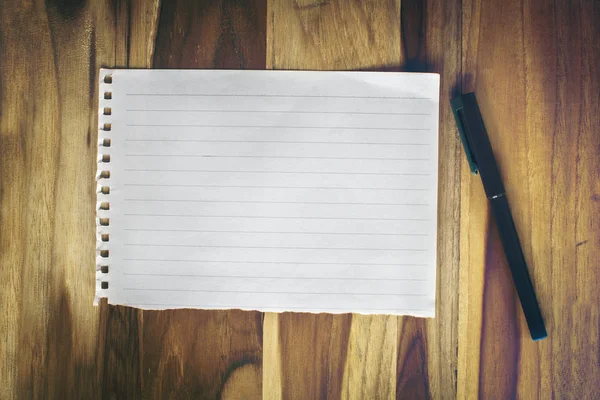 Notebook Pen Wooden Desk — Stock Photo, Image