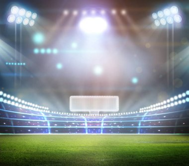 Gece ışıklar ve 3D stadyum görüntüsü