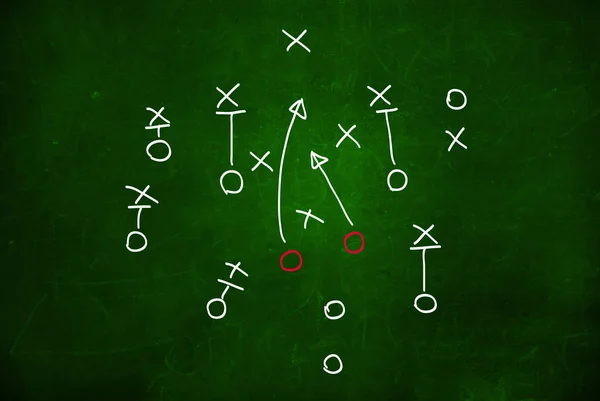 Football play strategy drawn out on a chalk board