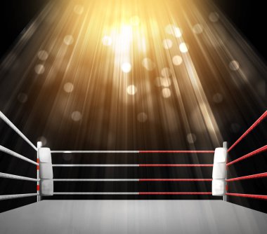 boxing ring with illumination by spotlights.  clipart
