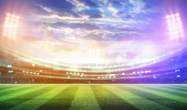 Luces en la noche y estadio de fútbol —  Fotos de Stock