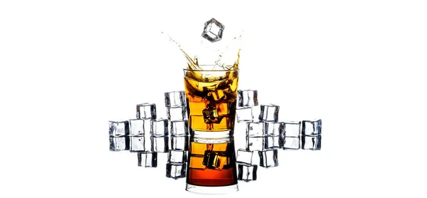 Glass Whiskey Ice Cubes Isolated Shot Whiskey Glass Scotch Ice — Stock Photo, Image