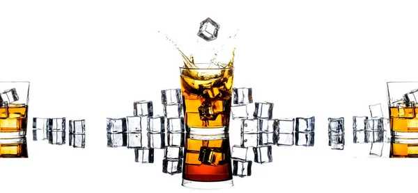 Glas Whiskey Und Eiswürfel Isolierter Schuss Whiskey Glas Scotch Und — Stockfoto