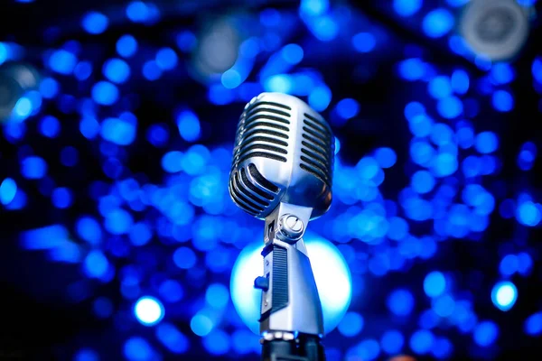 Karaoke Background Silver Vintage Microphone Bokeh Close Retro Microphone Concert — Stock Photo, Image