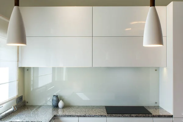 Diseño Moderno Cocina Interior Luz Con Detalles Madera También Hay —  Fotos de Stock