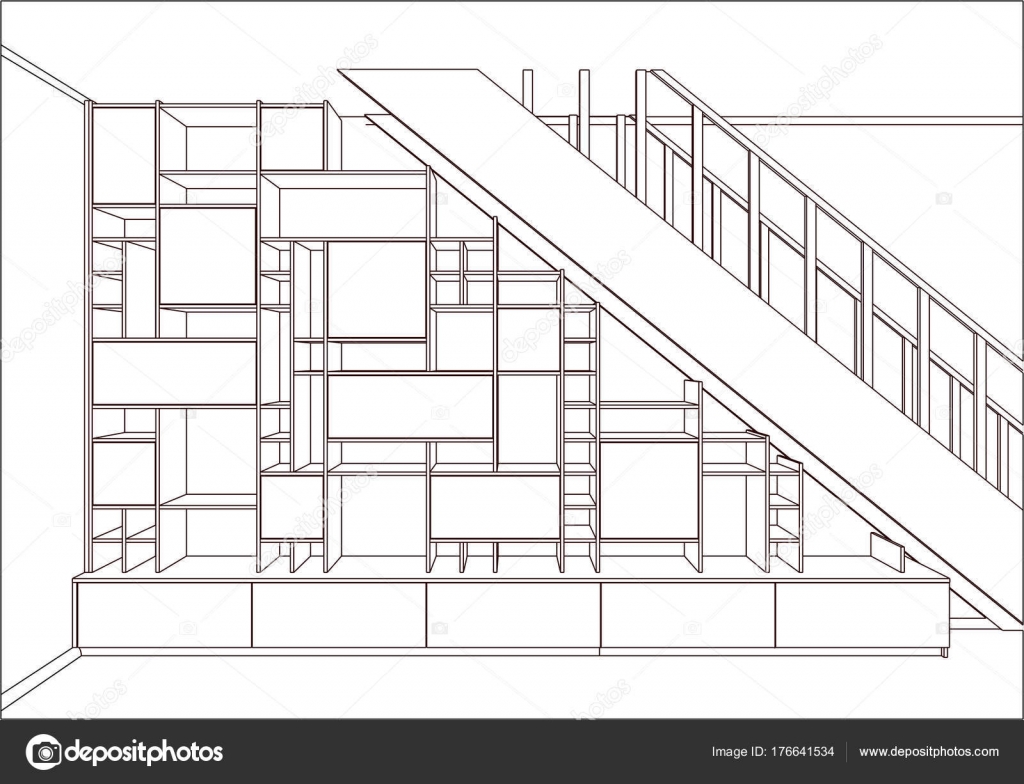 3d Vector Modern Bookshelf Furniture Design In The Light Interior