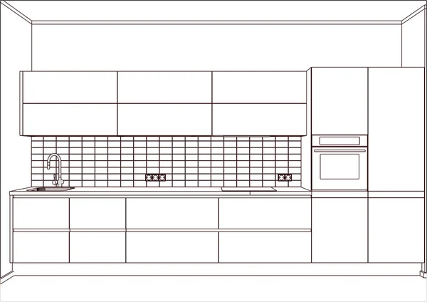 Diseño Moderno Cocina Interior Del Hogar Bosquejo Cocina Con Electrodomésticos — Vector de stock