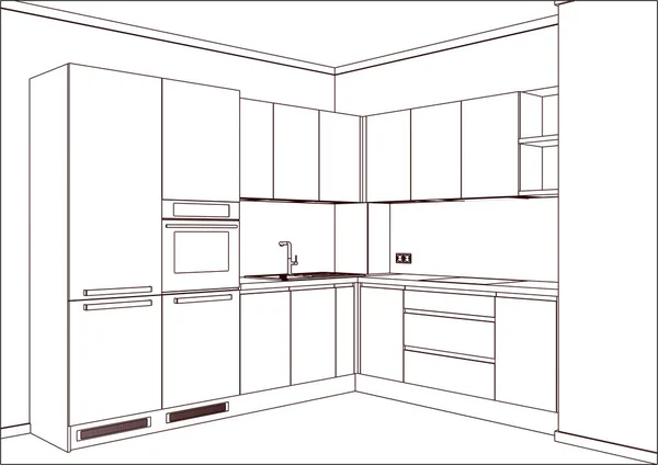 Schizzo Della Cucina Anche Elettrodomestici Cucina Decorazioni — Vettoriale Stock