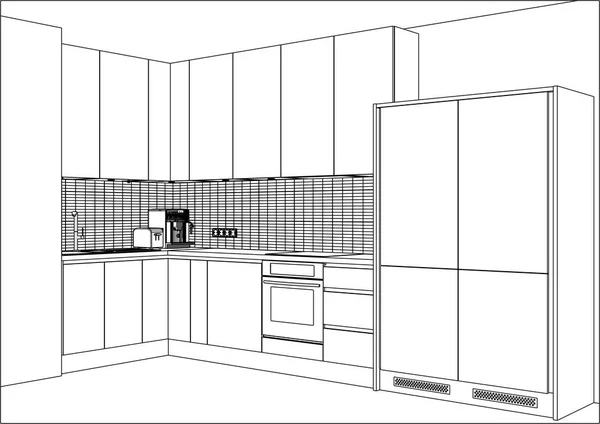 Sketsa Vektor Desain Dapur Modern Interior Rumah Sketsa Dapur Ada - Stok Vektor