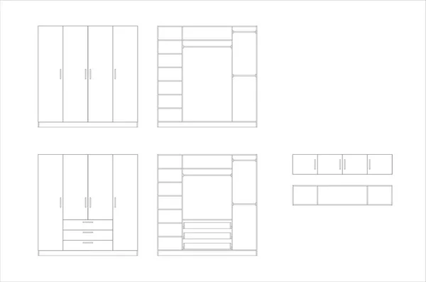 Möbeldesign Kleiderschrank Vektor Modelle Isoliert Auf Weißem Hintergrund — Stockvektor
