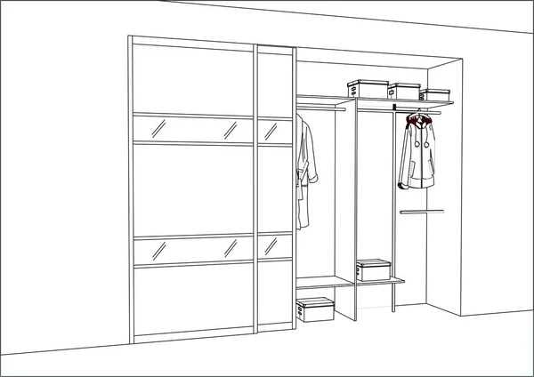 Bosquejo vectorial 3D. Armario con puertas correderas en el interior . — Archivo Imágenes Vectoriales