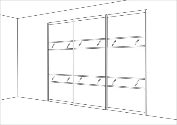 3D-Vektorskizze. Garderobe mit Schiebetüren im Innenraum. — Stockvektor